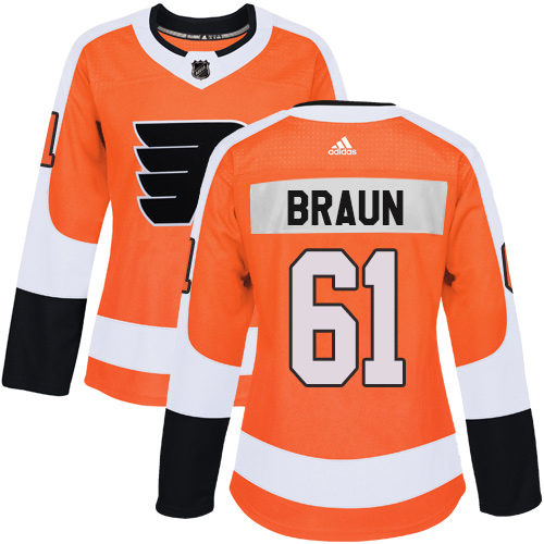 Adidas Flyers #61 Justin Braun Orange Home Authentic Women's Stitched NHL Jersey